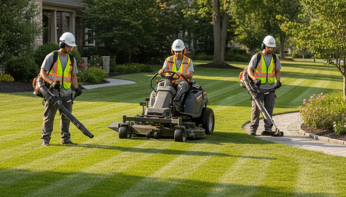 Tree service crew providing lawn care in Miami, FL for healthy turf and property maintenance