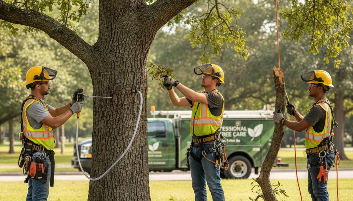 Miami, FL arborist treating diseased tree for fungal infection, decay, and decline on a service call