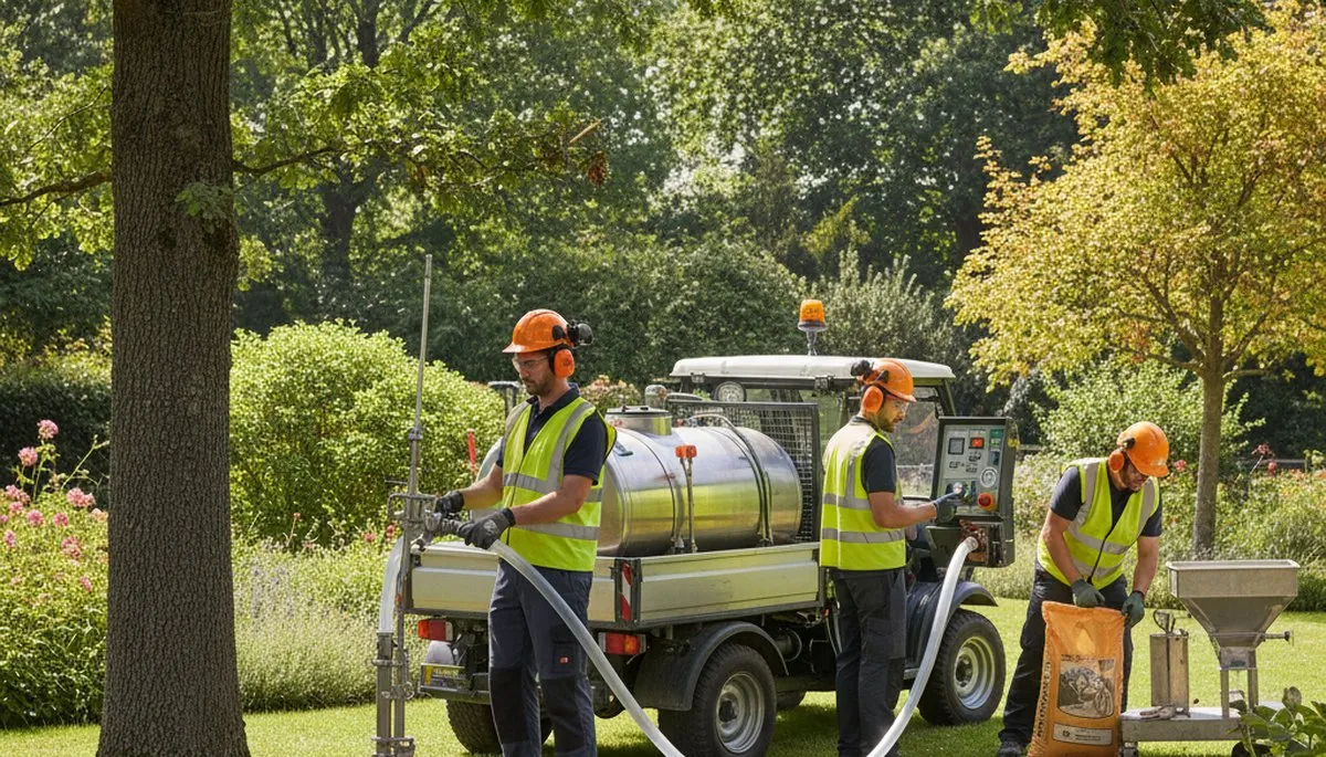 Miami, FL arborists applying tree fertilizer for healthier trees in sandy soil and tropical conditions