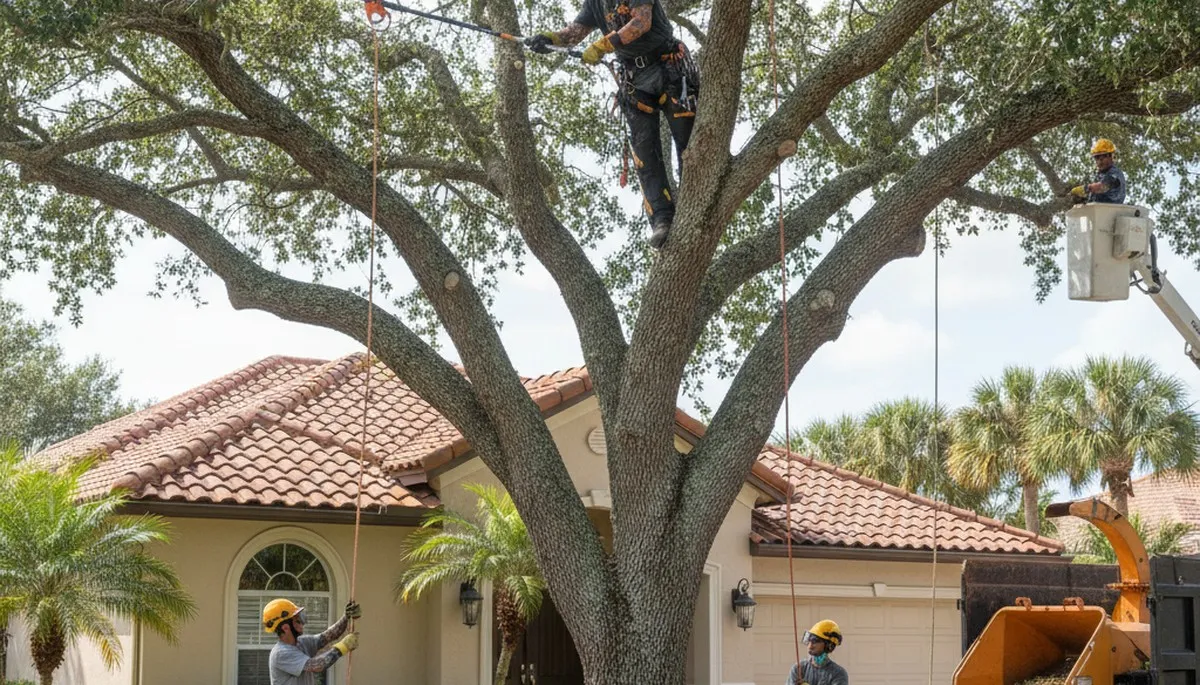 Miami, FL tree service crew trimming trees for safe, professional property maintenance