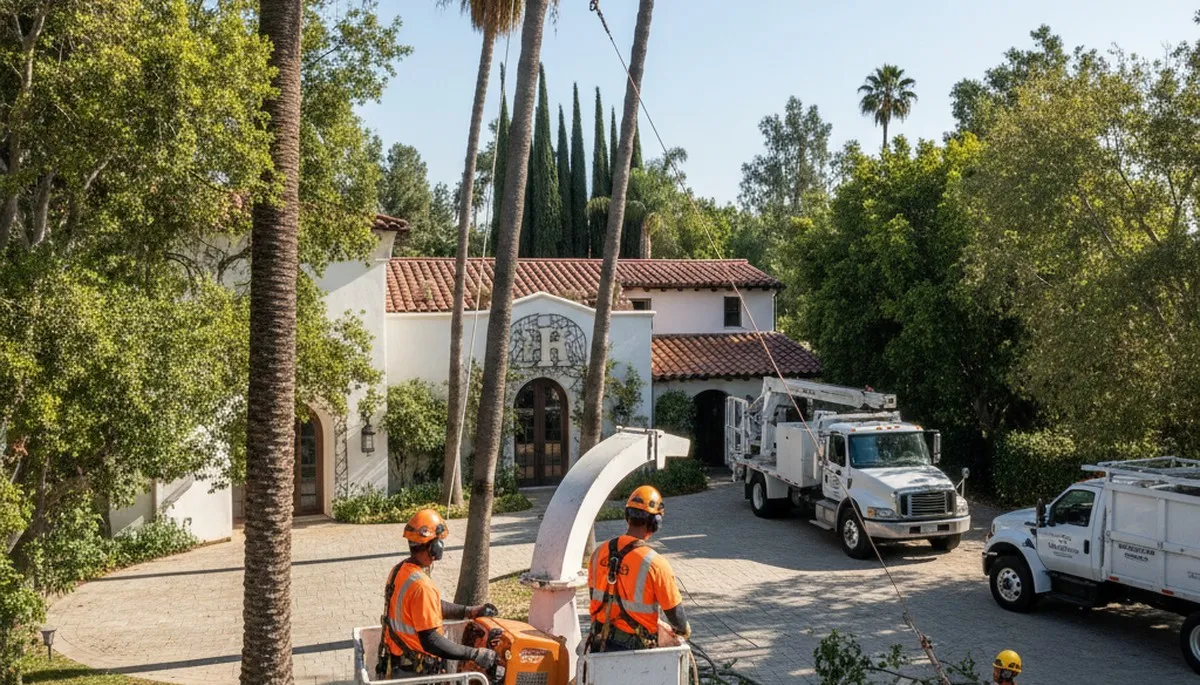 Miami, FL tree service crew providing professional tree trimming and maintenance for a business property