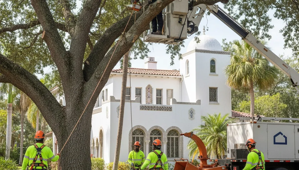 Miami, FL tree service crew providing professional tree trimming for a local property