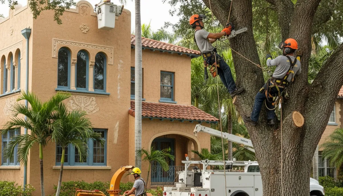 Miami, FL tree service team trimming trees for safe, professional landscape maintenance